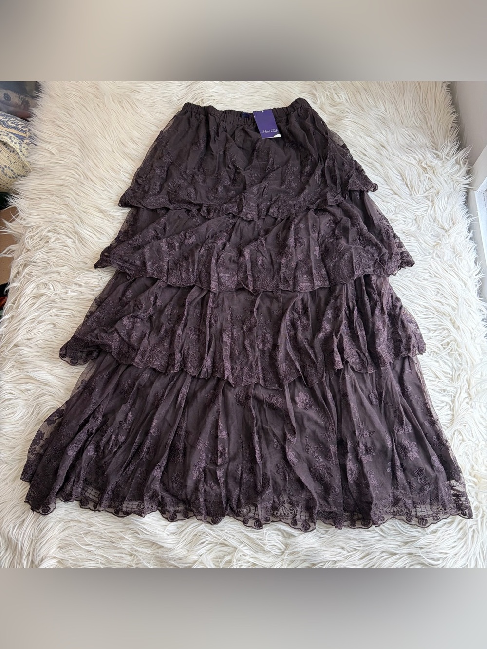 Vintage Hunt Club Floral Lace Tiered Maxi Skirt Brown Boho Women’s Size M New